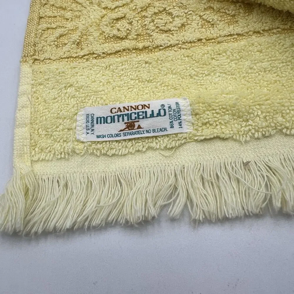 Set 2 Vintage 1960-70 Cannon Mills MCM Hand Towel Yellow Flowers Floral 23